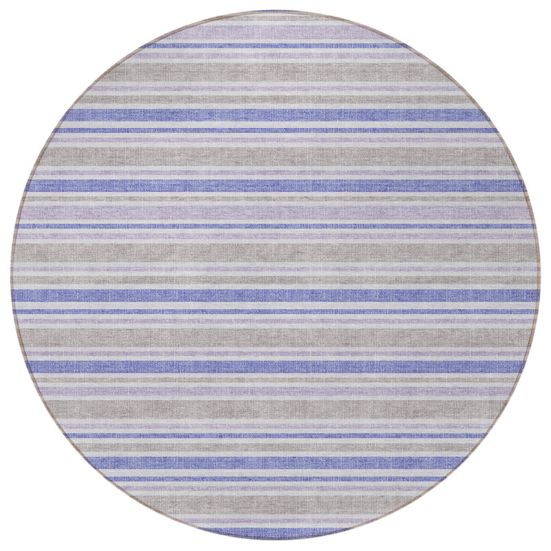 Tapis intérieur / extérieur rond rayé ivoire et gris HomeRoots 8 pi