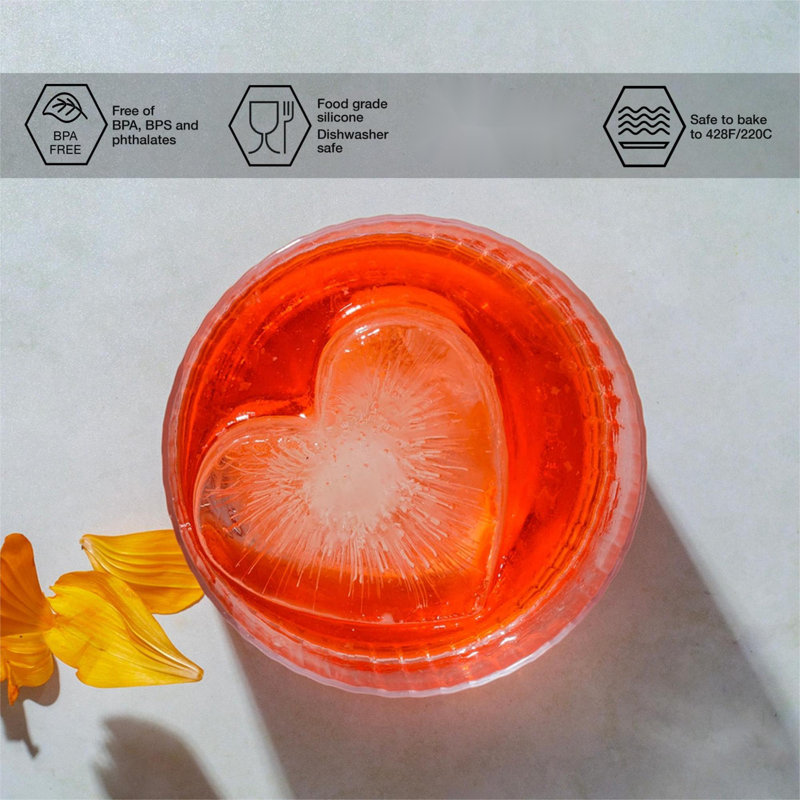 Large Silicone Heart Ice Cube Tray - Big Heart Shaped Ice Cube Trays That Freeze Heart Shape Ice Cubes For Valentine's Day Drinks. Also Use The Heart Ice Mould For Desserts And Ice Cream.