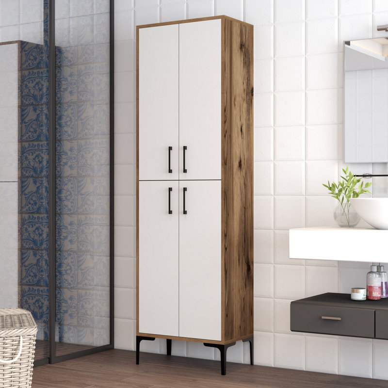 Arvydas Freestanding Linen Cabinet, White/Wood