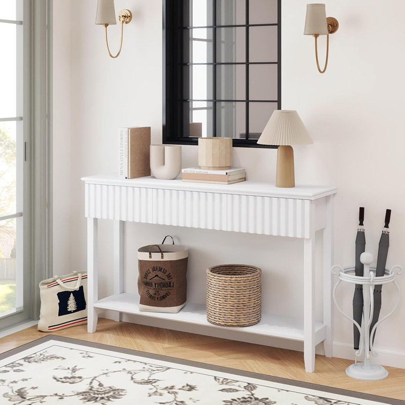 Console avec 3 tiroirs et tablette Valdemara, Blanc
