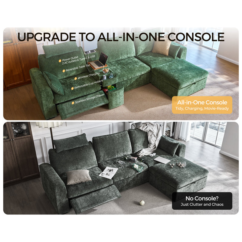 6 Seater Chenille Oversized Modular Sectional Sofa With Power Recliner Plush Cloud Couch With Headrest Convertible Deep L-shaped With Corner And Storage Ottoman