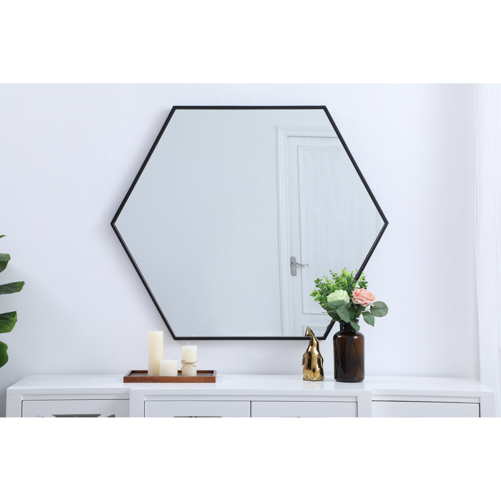Sabine Metal Hexagon Wall Mirror, Black, 32" x 38"