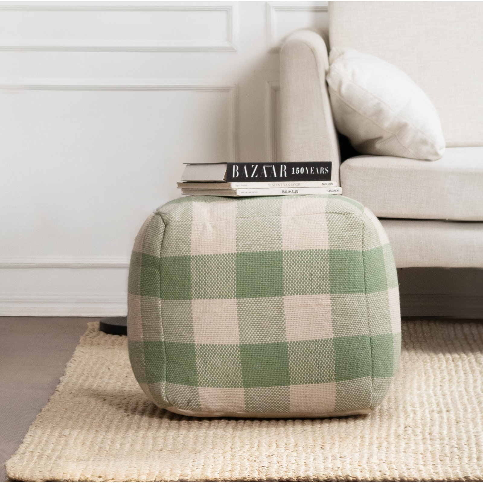 Guinda Upholstered Pouf, Green