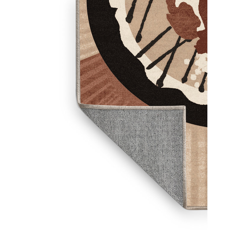 Machine Washable Food And Beverage Okonomiyaki Global Inspired Block Print Rug in Beige – Beige Binding, 4x6