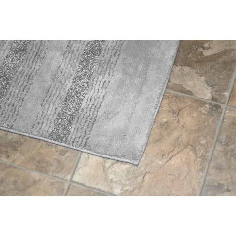 Charlton Home Herleston Brette Rectangle Nylon Non-Slip Bath Rug Size: Runner 1' 10 x 5', Color: Platinum Gray