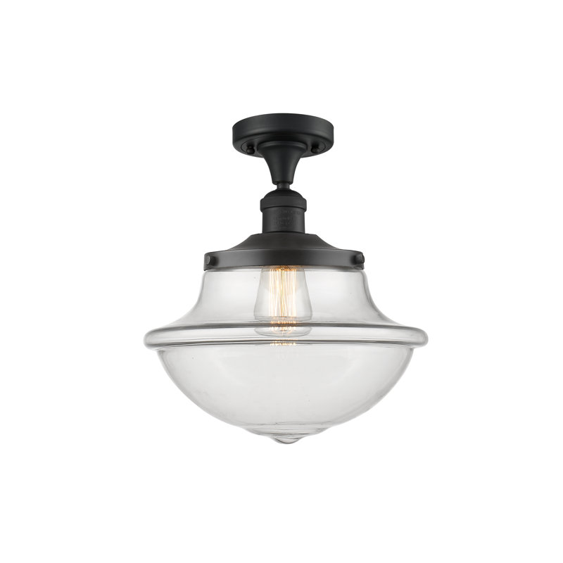 Plafonnier semi-encastré 1 lumière Baptiste, Ampoule à DEL rétro de 6 watts, Clair, Noir mat
