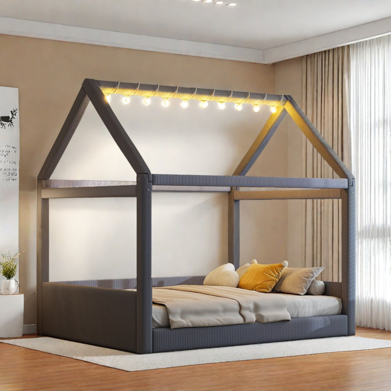Upholstered Daybed With Led Light Strips, Grey
