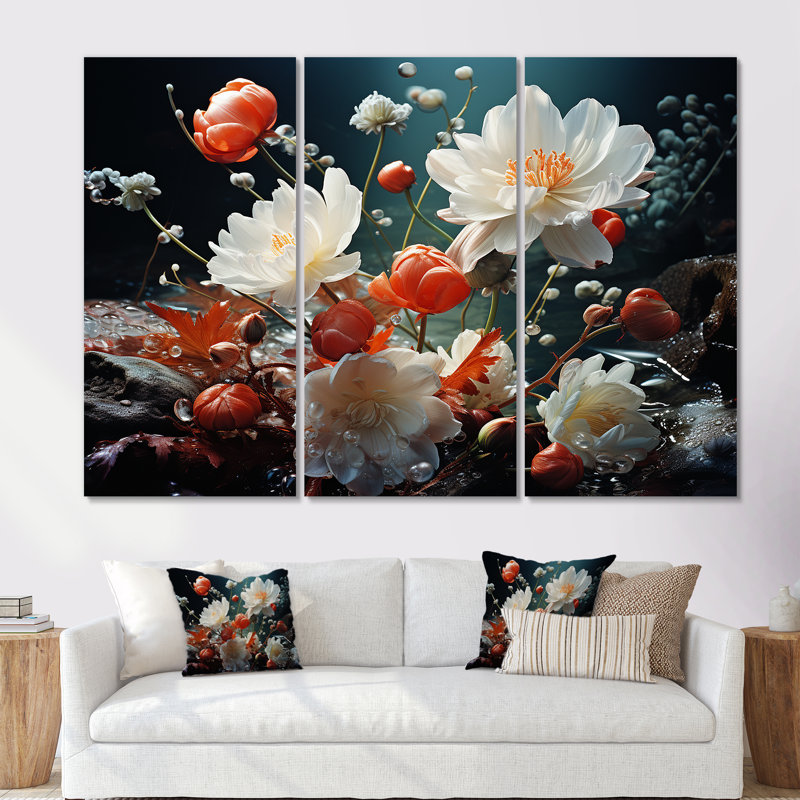 «White Flower Enchantment - Flowers», ensemble d'art mural, H 28 po x l 36 po x P 1 po, Toile tendue