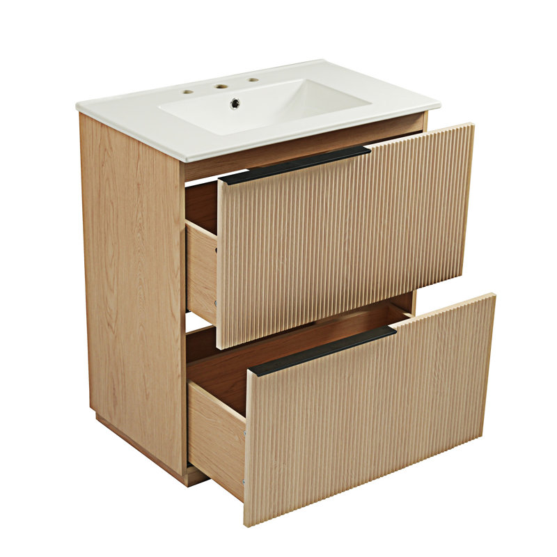 Meuble-lavabo avec lavabo et tiroirs en céramique, Naturel