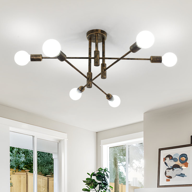 Modern 71cm Bronze 6-Light Sputnik Iron Flush Mount Ceiling Light