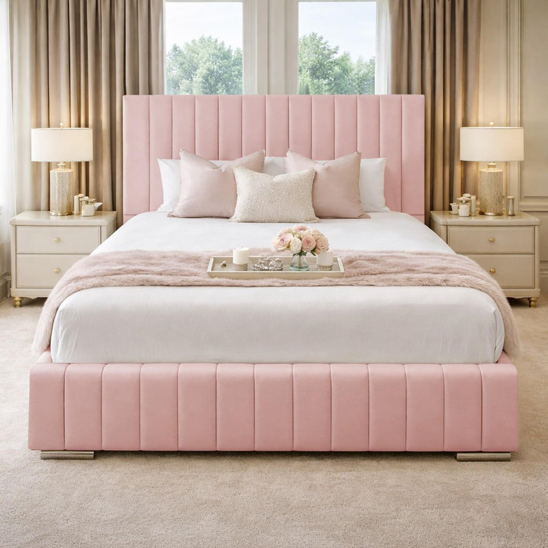 Upholstered Bed, Kingsize (5'), Pink