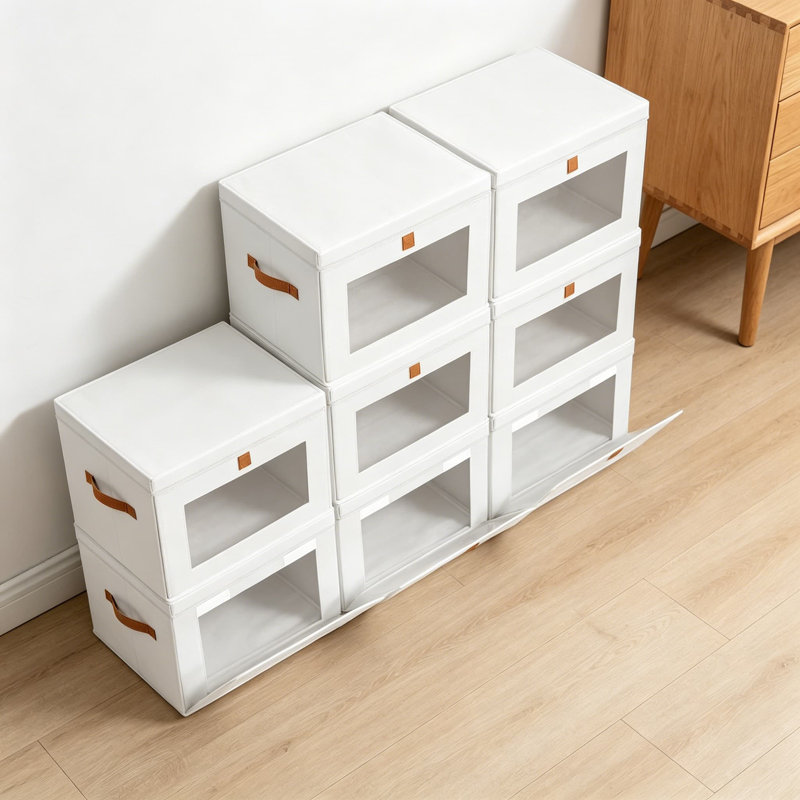 Large Closet Storage Bins with Lids, Collapsible Clothes Organizer with Handles and PVC Window, Decorative Storage Boxes for Living Room, Dorm, and Linen Closet, 8 Pack, White