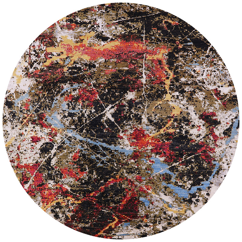 Tapis blanc / rouge / noir Carneatly, Rond 5 pi