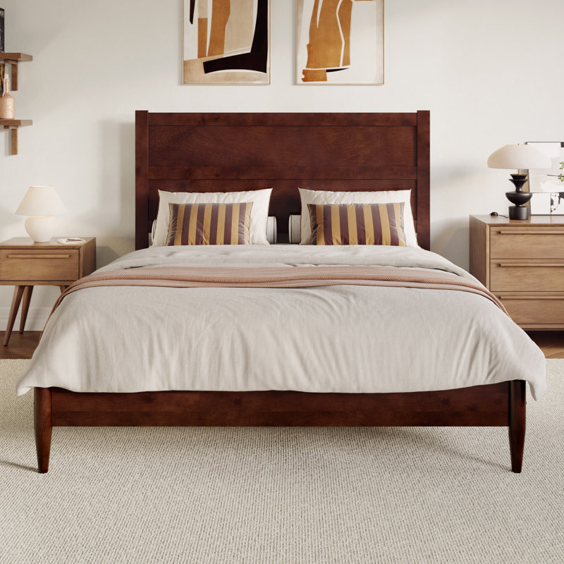 Aveline Wood Low Profile Platform Bed, Walnut, Queen