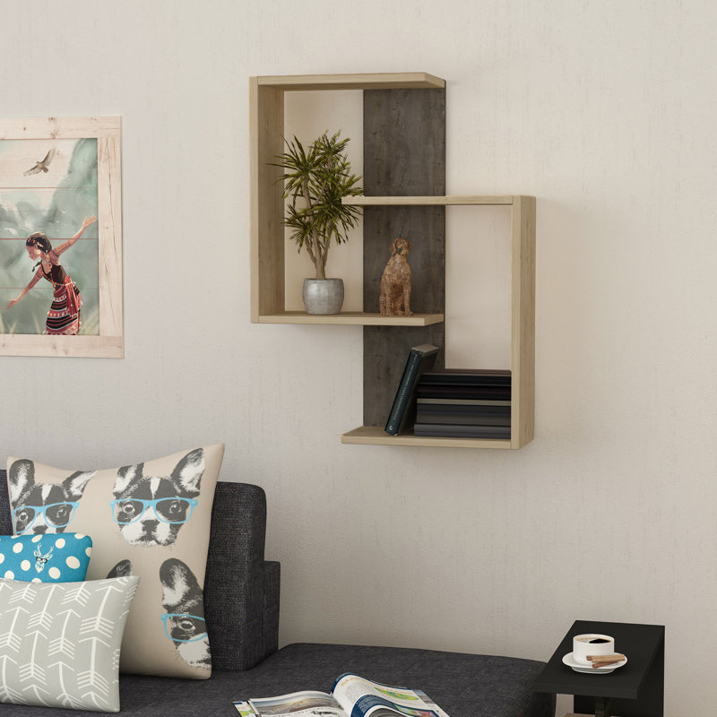 Theodore 3 Piece Floating Shelf, Oak/Dark Coffee