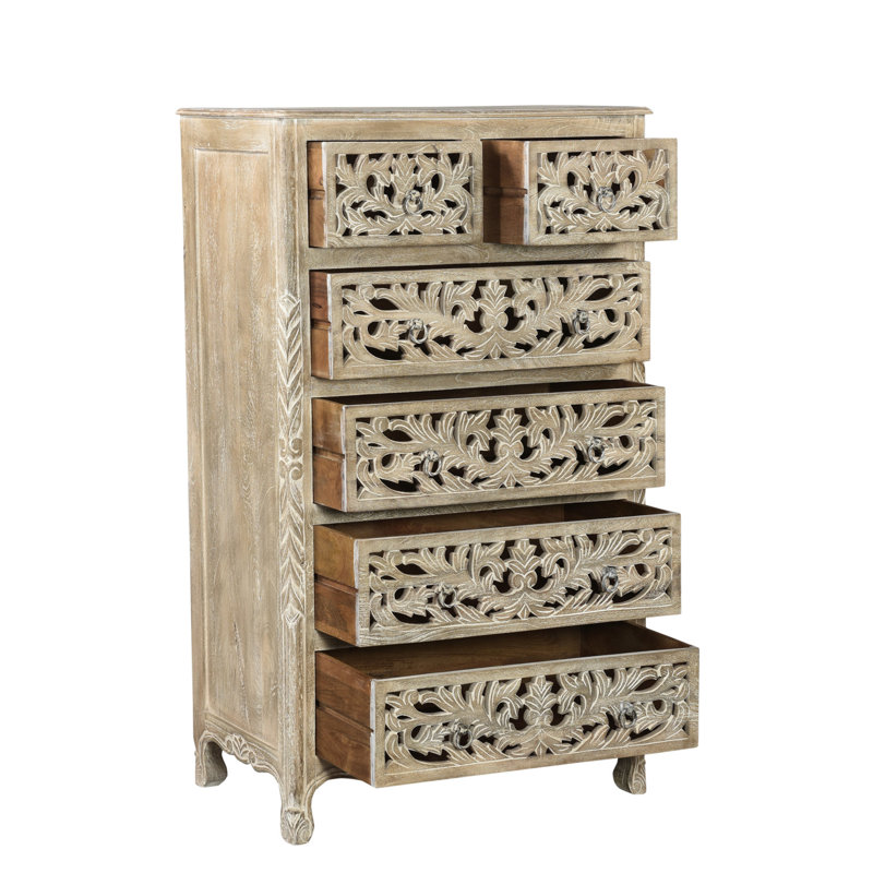 35" Gray Solid Wood Six Drawer Chest