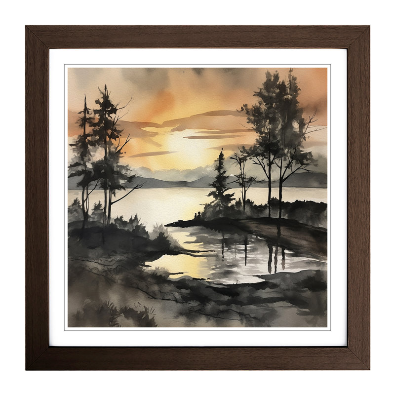 Sunrise Ink Wash No.5 - Single Picture Frame Print on Wood, Walnut