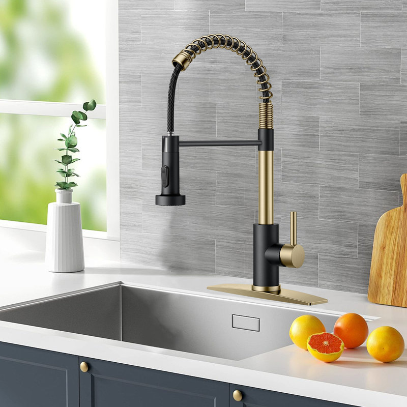 Stainless Steel Single-Handle Spring Pull-Out Faucet With Pull-Down Sprayer For Kitchens, Farmhouses, Campervans, Laundry Rooms