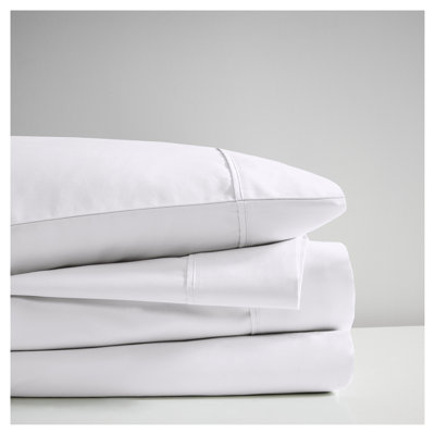 4-Piece Queen Cooling Cotton Blend Sheet Set with Deep Pockets - White, 600 Thread Count Sateen Weave