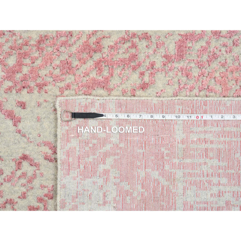 11 po x 10 po x 15 po x 1 po, rose, tissé à la main jacquard, surdimensionné en laine et soie artistique, tapis oriental surdimensionné 8F3B915AECBE40659ACBA64A54AEA43A