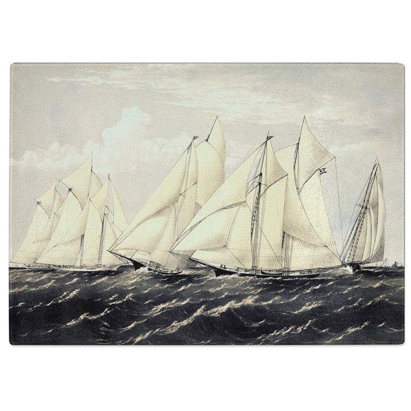 Tempered Glass Yachts on a Summer Cruise Chopping Board, 28.5 cm W x 20 cm L
