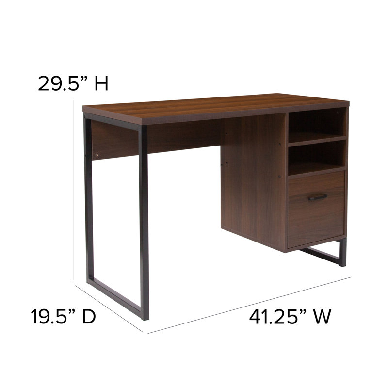 Henny Rustic Coffee Wood Grain Finish Computer Desk with Metal Frame