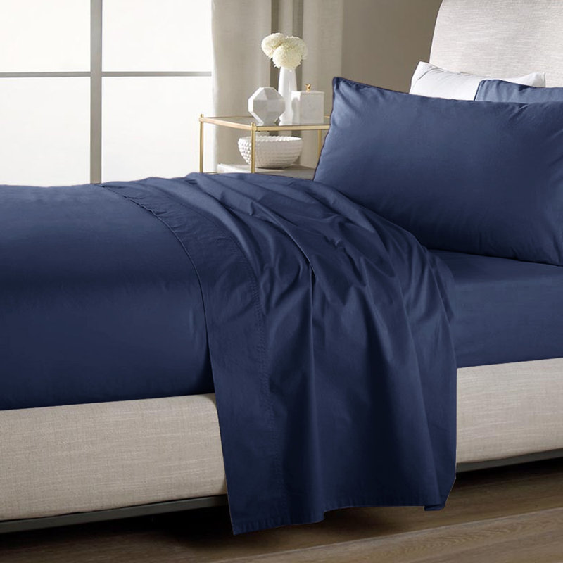 Single Flat/Top Sheet Only, Ultra Soft Double Brushed Microfiber, Navy, Twin Flat Sheet
