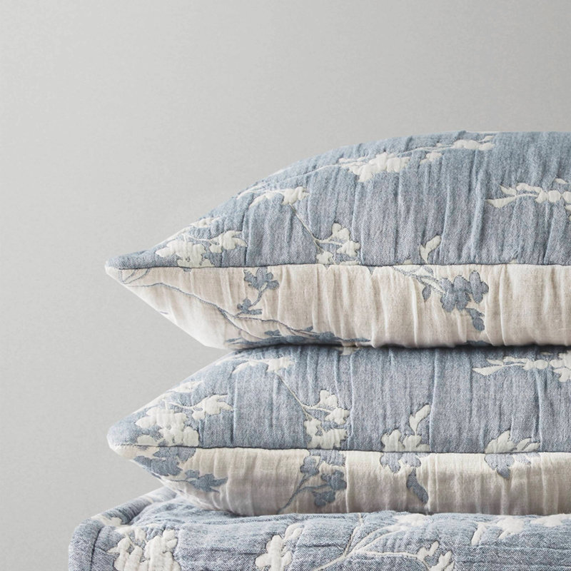 Ensemble de courtepointe jacquard toutes saisons en gaze de coton 3 pièces, bleu, taille King, King Quilt + 2 Shams, Blue