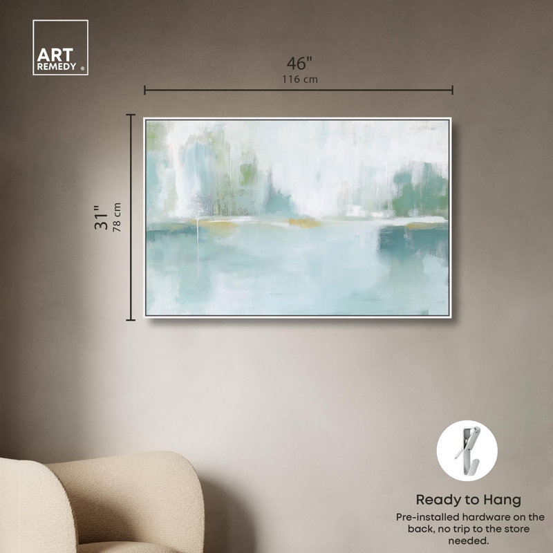 Mirrored Aqua Dream I Canvas Coastal Abstracts by Art Remedy, 31" H x 46" W x 1.8" D, White Floater Framed
