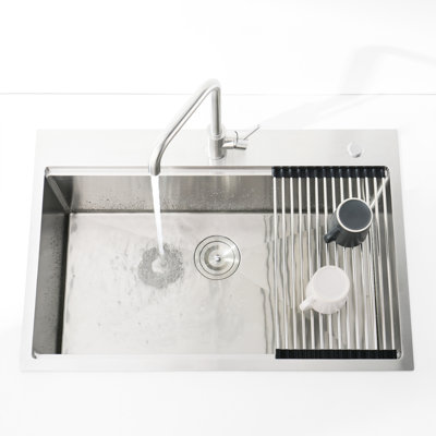 Évier en acier inoxydable 33 po x 22 po, sur comptoir, cuve simple - conception de cuisine pratique, avec évier à grille, cuve 33 po x 22 po, planche à découper sur comptoir, passoire, égratignure, conception spacieuse