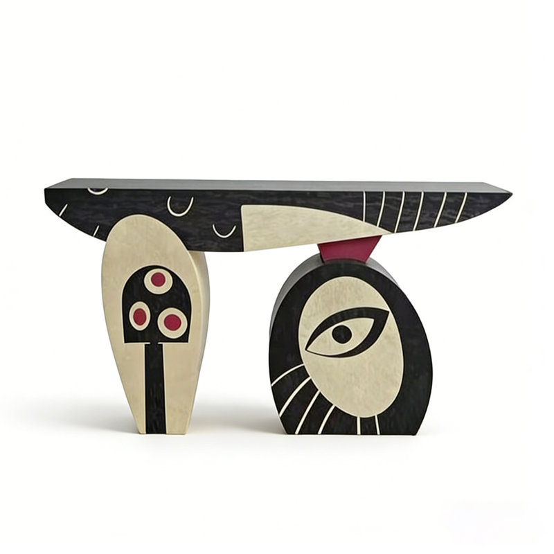 Console moderne en bois massif à motif abstrait géométrique