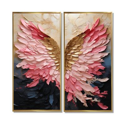 Pink And Gold Angel Wings - Pink Canvas Wall Art