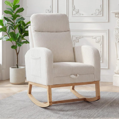 Chaise berçante de chambre de bébé, chaise berçante rembourrée en velours côtelé avec repose-pieds réglable, chaise berçante capitonnée avec poche latérale, chaise berçante coulissante pour salon, chambre à coucher