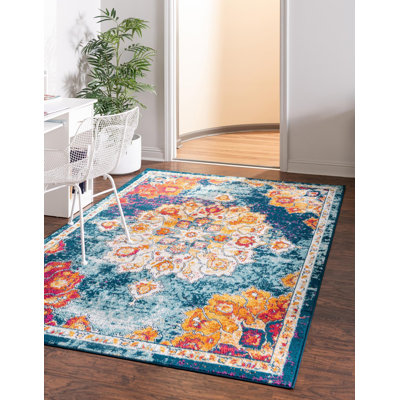 Tapis oriental bleu / rouge