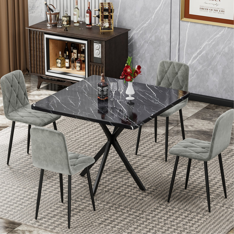 Table de salle à manger carrée 38,6 po x 38,6 po, blanche et en fer, facile à nettoyer, permettant d'économiser de l'espace
