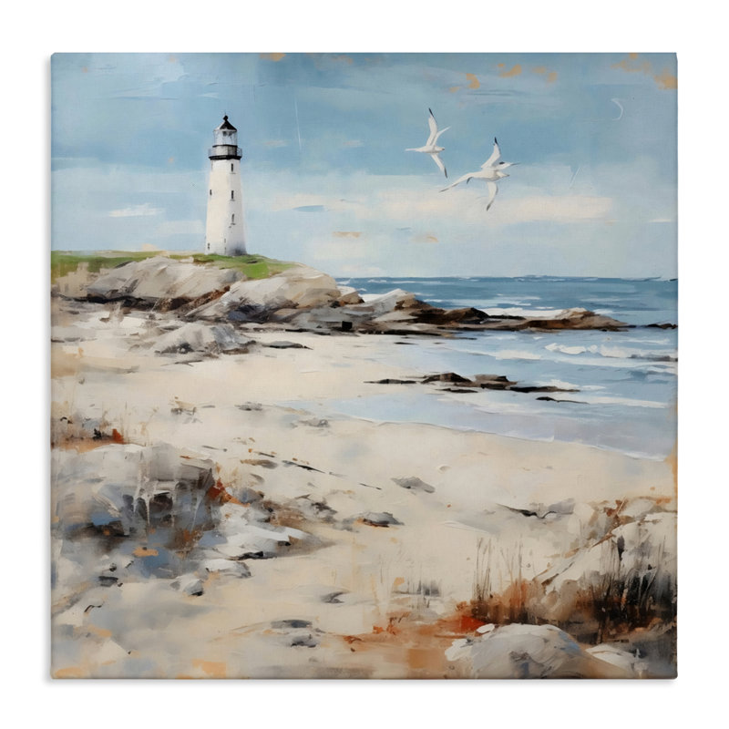 Phare sur toile de rivage rocheux, design par LSR Creative Studio, H 17 po x l 17 po