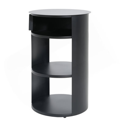 Indoor 3-Tier Metal Round Side Table With Sliding Door Cabinet
