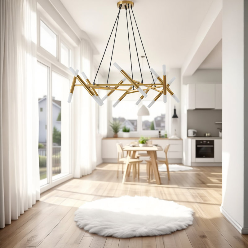 Lustre moderne de 41 po en forme de branche avec tubes givrés, hauteur réglable - sans ampoules