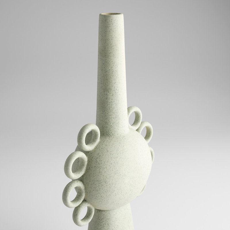 Ringlets Handmade Ceramic / Porcelain Table Vase, 18" H x 9.5" W x 4.75" D, Celadon