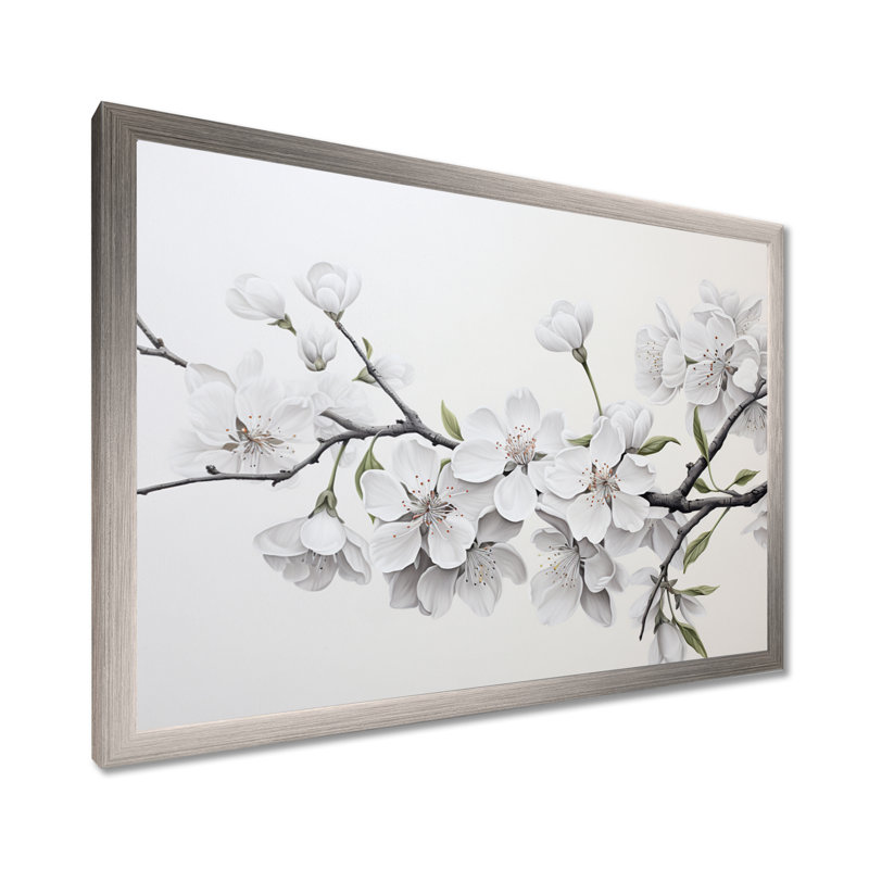 Fleur de cerisier blanc minimaliste et minimaliste II, H 24 po x l 32 po x P 1 po, Cadre argenté
