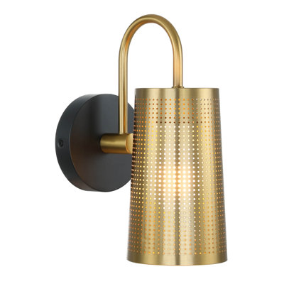 Modern Matte Black & Brushed Brass Wall Lamp with Cone Iron Shade for Bedroom Bathroom Hallway