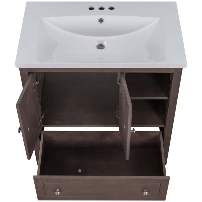 Meuble-lavabo 30 po avec lavabo et rangement, Brun
