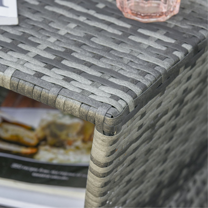 Table d'appoint en osier de rotin avec trou pour parasol, tablette de rangement à 2 niveaux pour l'extérieur, le patio, le jardin et la cour