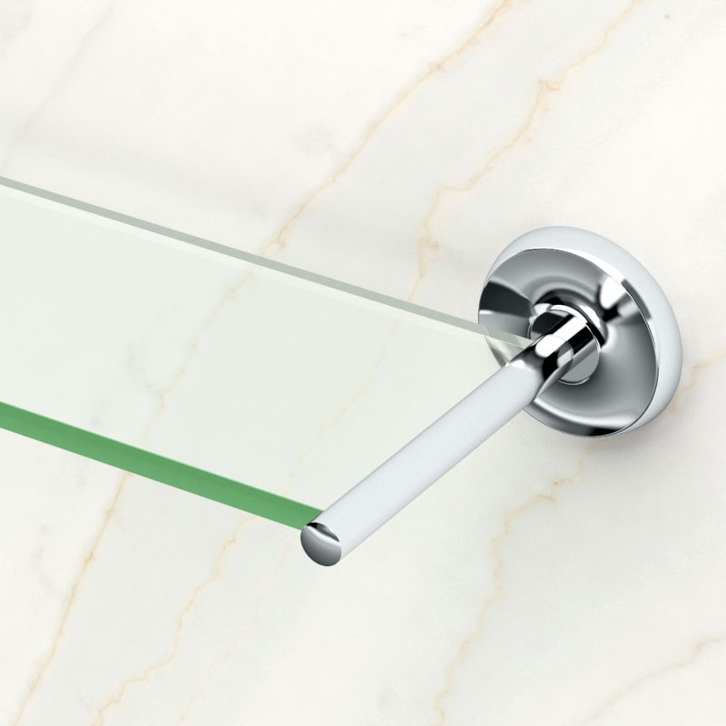 Designer II Wall Mounted 22.50"L Tempered Glass Shelf |Floating Glass Shelf, Chrome