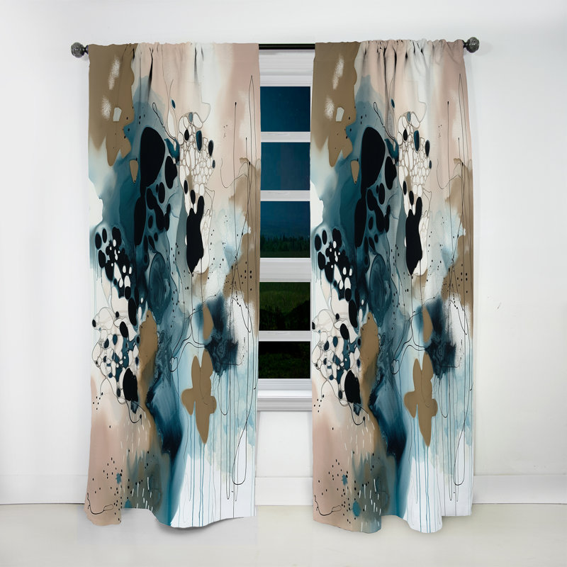 Rezendes - Blue Abstract Reflections III - Modern Velvet Curtain - Room Darkening - 1 panel, 52" W x 95" L