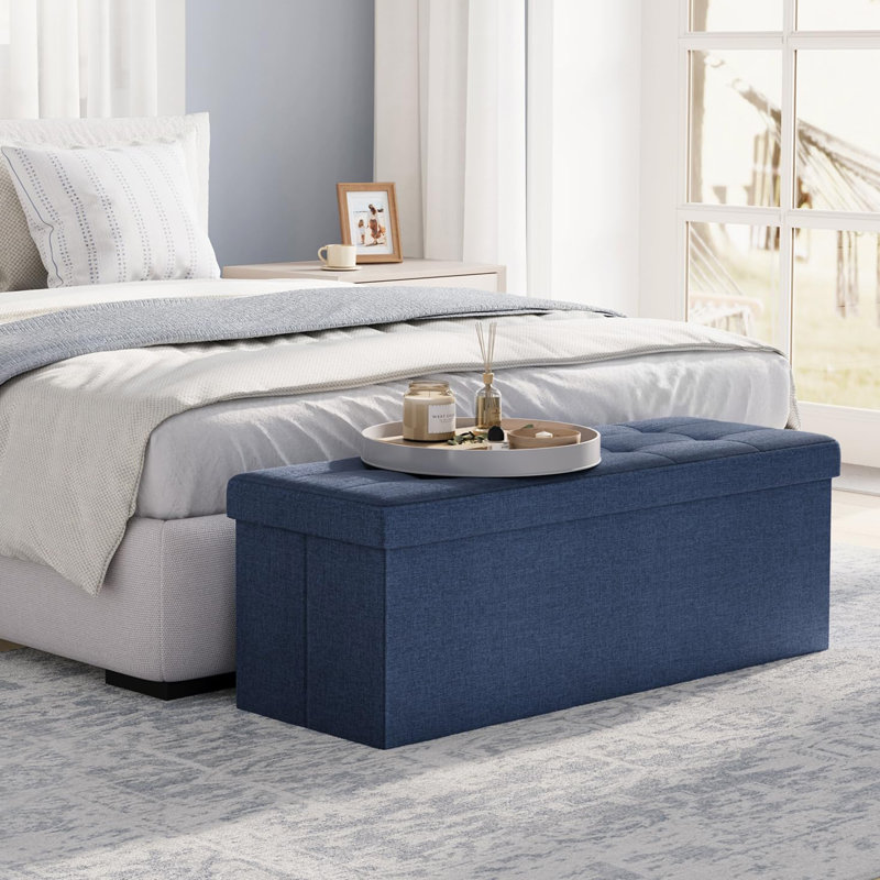 Banc de rangement avec repose-pieds 43 pouces, Bleu minuit