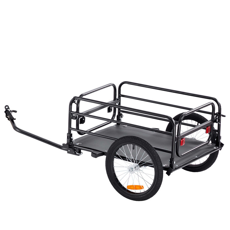 Remorque porte-vélo avec capacité de charge de 160 lb, conception pliable, attelage universel, roues de 16 pouces et caractéristiques de sécurité réfléchissantes.