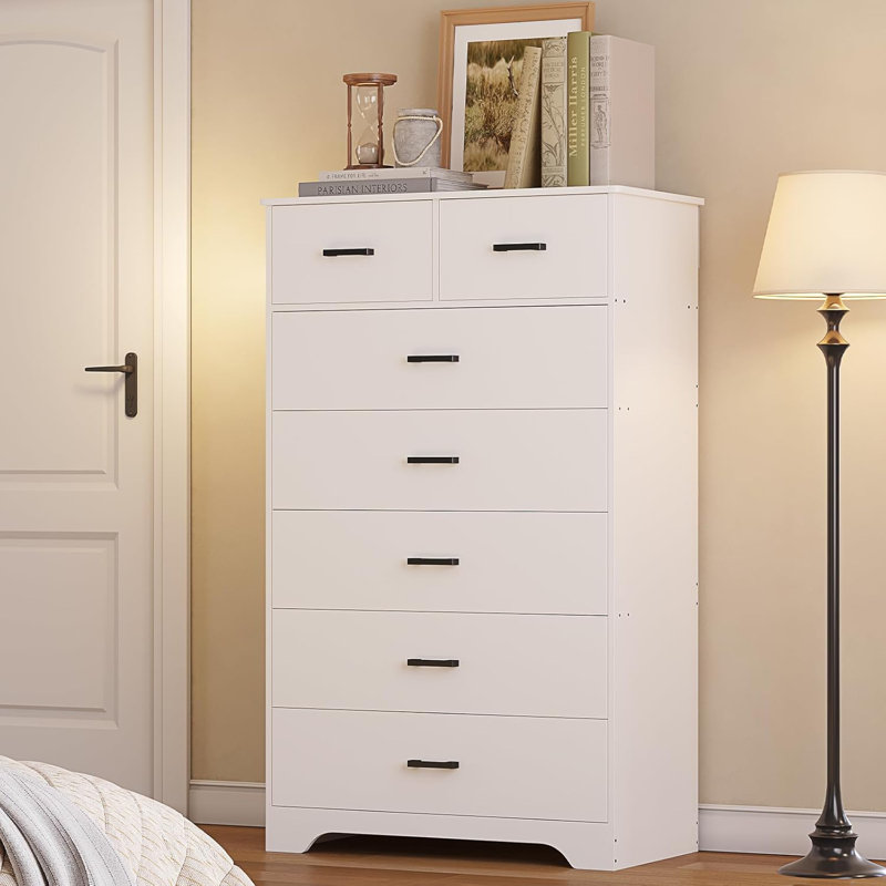 55.7" Tall Dresser Chest of Drawers, Dresser for Bedroom with 7 Drawers, White, White