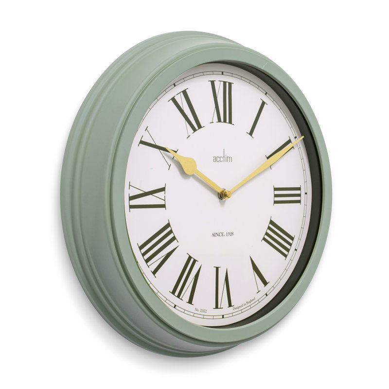 Acctim Turin Wall Clock Outdoor & Indoor Use Weatherproof Quartz Roman Numerals Myrtle 35cm, Green
