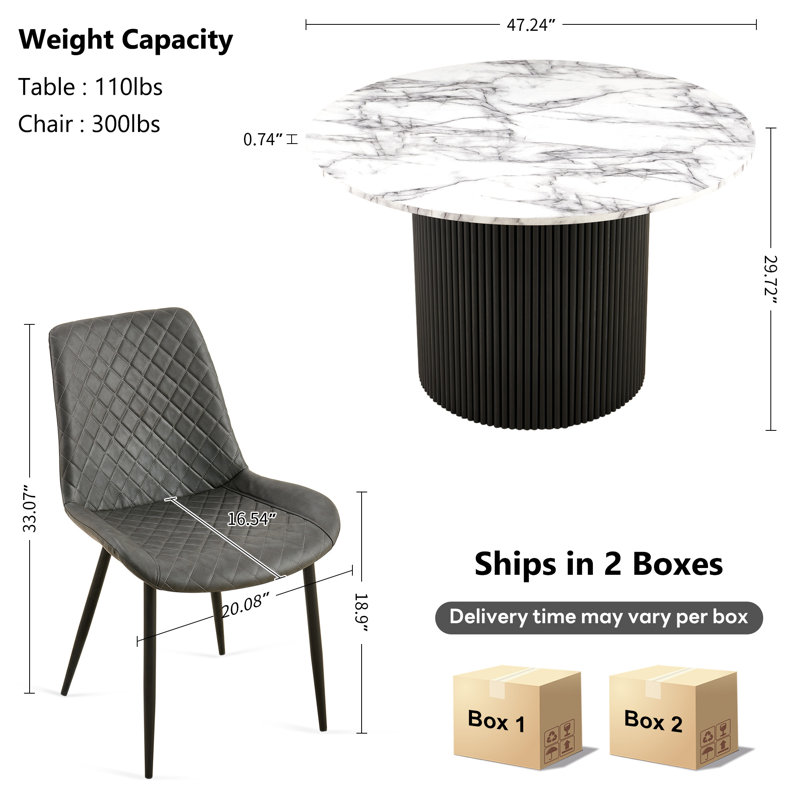 4-Person Dining Set, Dark Gray, White Marble